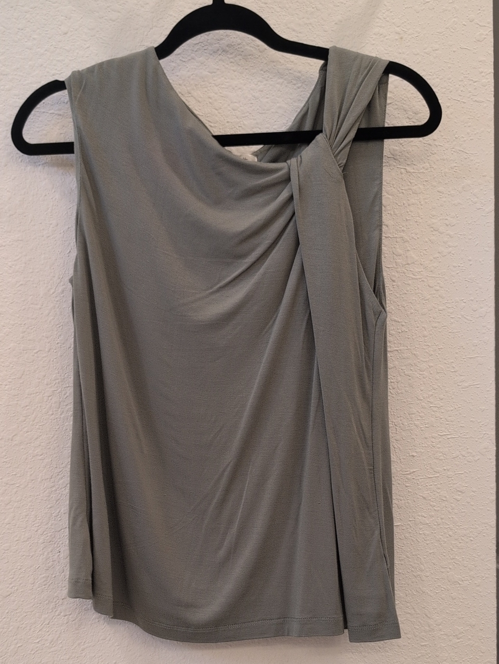 Sleeveless Draped Knot Shoulder Top — Sage Green